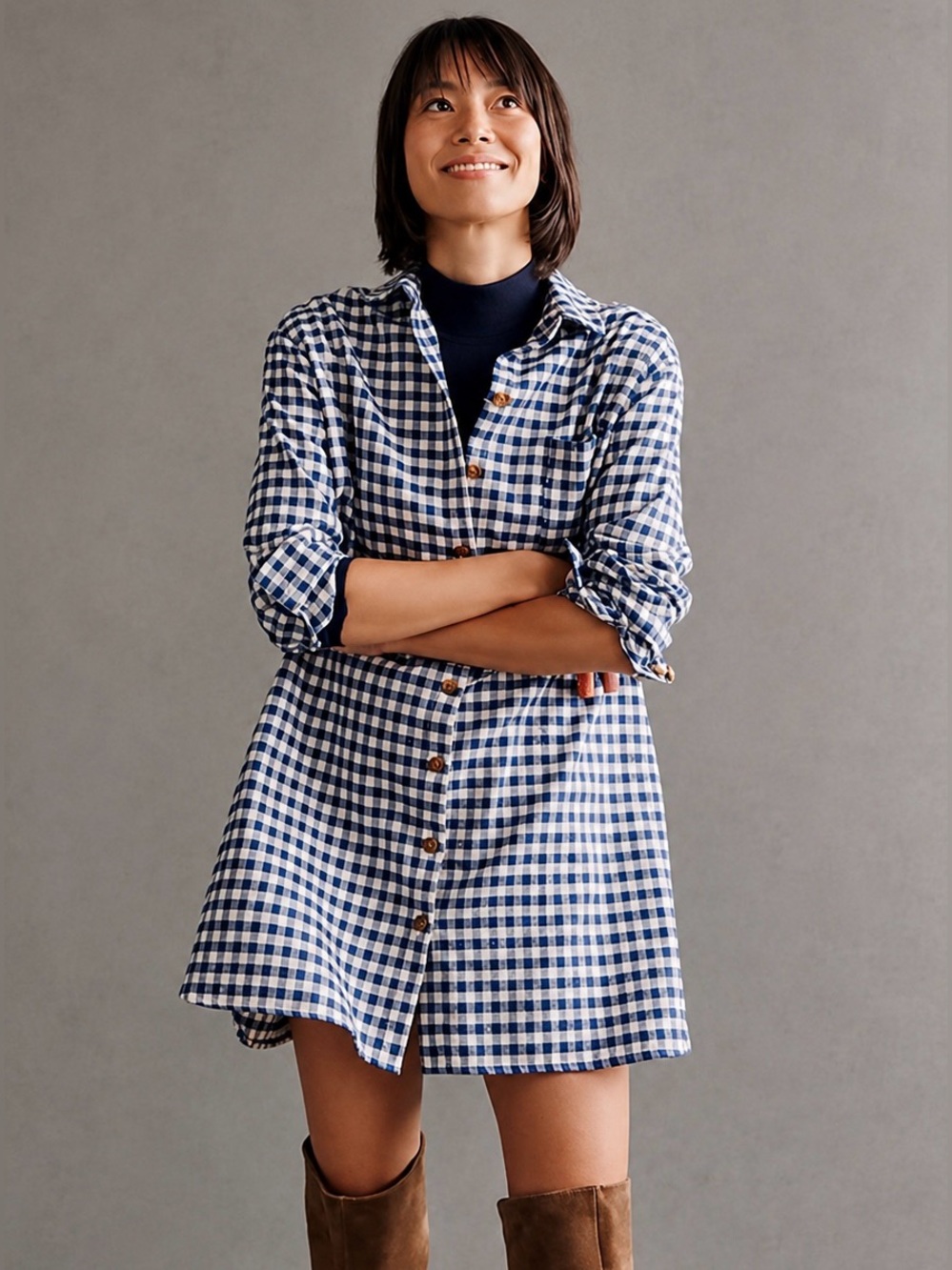 Sézane Sadie Dress in Ecru Blue Check FR 40 / US 8